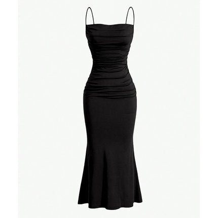 Black dress with thin straps on a white background