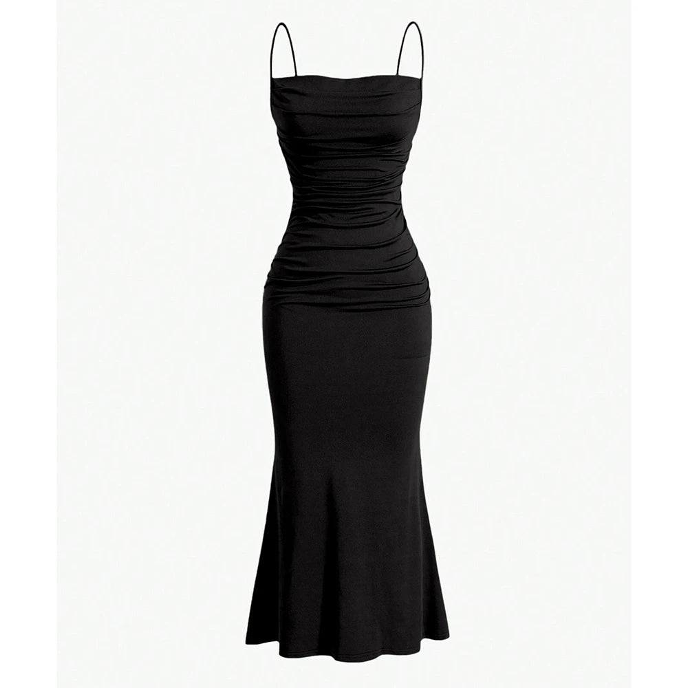 Black dress with thin straps on a white background
