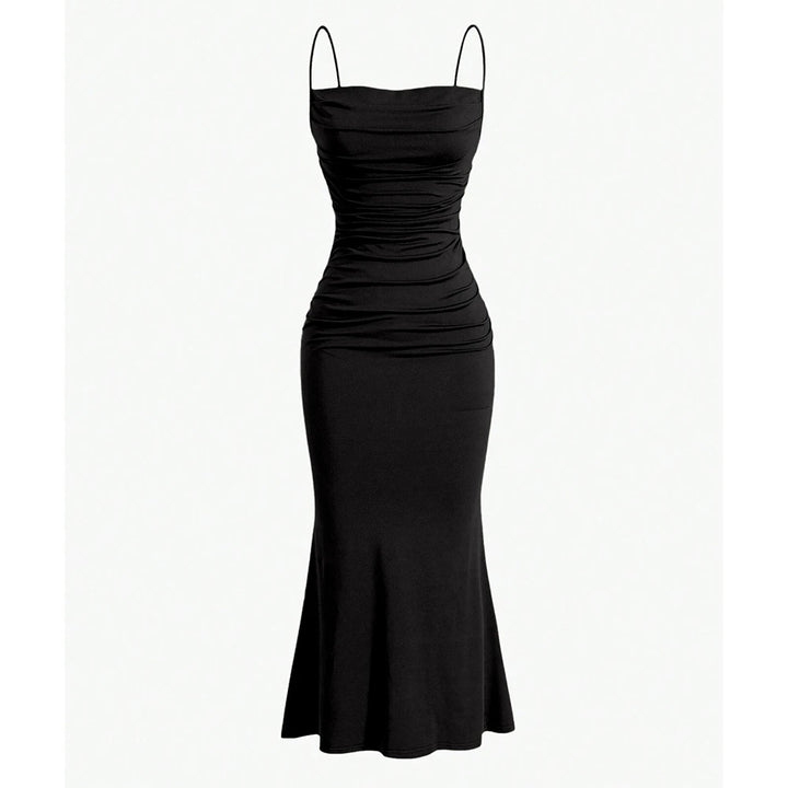 Black dress with thin straps on a white background