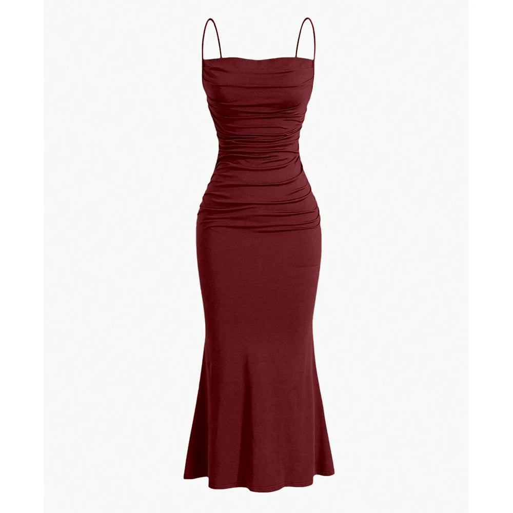 Maroon dress with thin straps on a white background