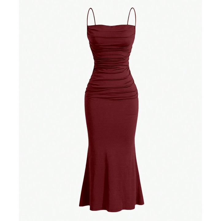 Maroon dress with thin straps on a white background