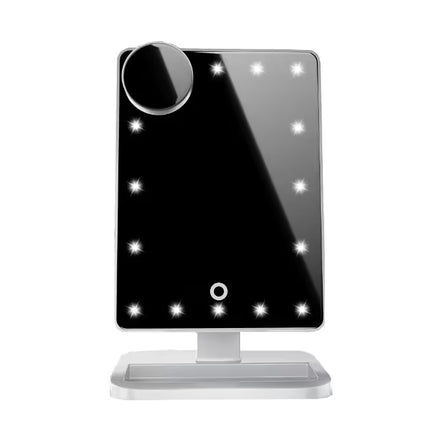 Makeup mirror with LED lights on a white background