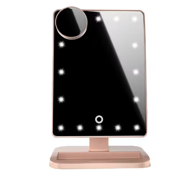 Makeup mirror with LED lights on a white background