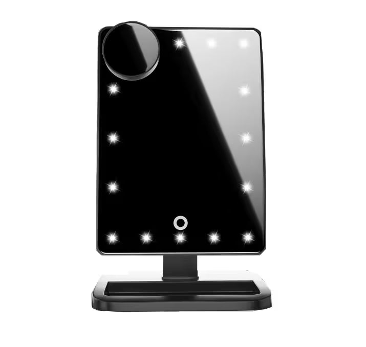 Makeup mirror with LED lights on a white background