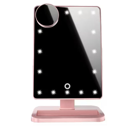 Makeup mirror with LED lights on a white background