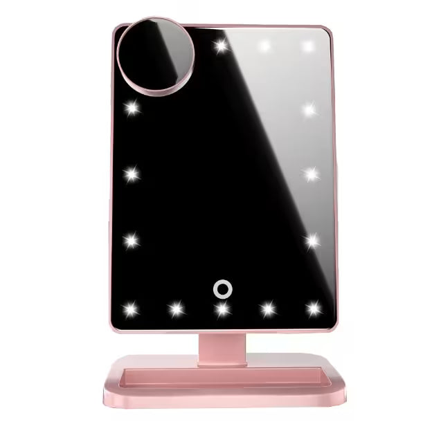Makeup mirror with LED lights on a white background