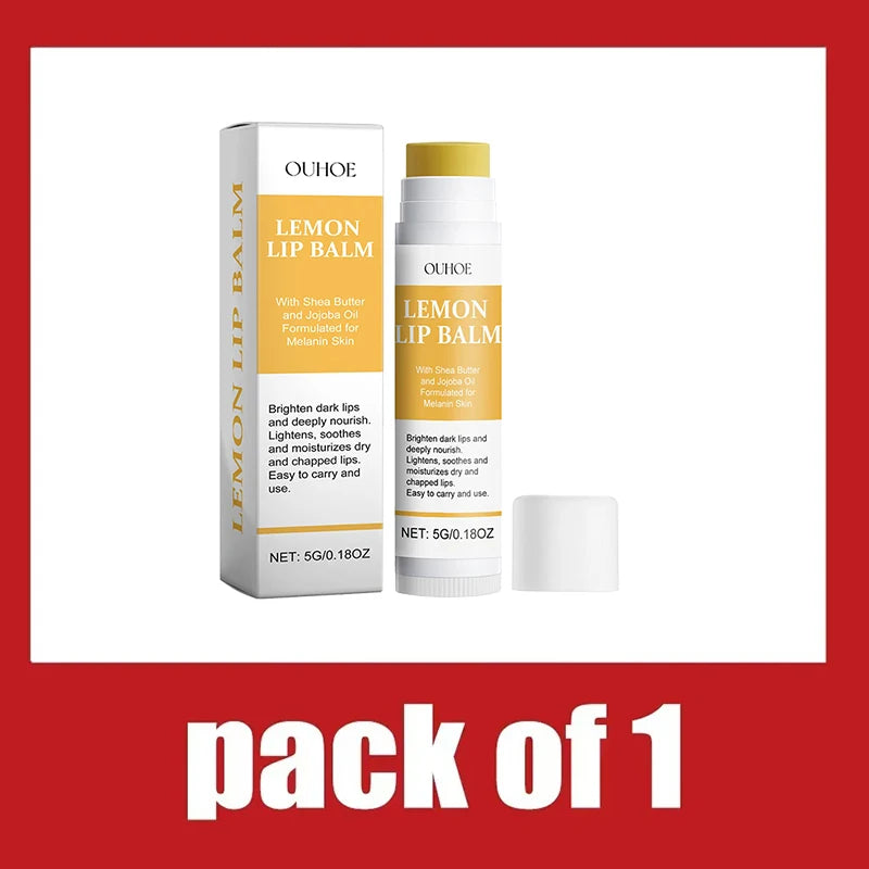 OUHOE Lemon Lip Balm packaging on a white background with red border