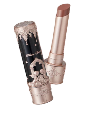 Lipstick with a close-up of lips and product packaging on a black background