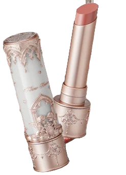Lipstick with a close-up of lips and product packaging on a black background