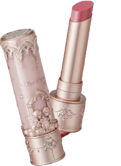 Lipstick with a close-up of lips and product packaging on a black background