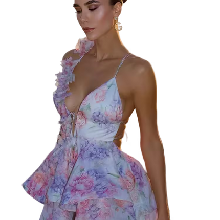 Woman wearing a floral dress on a transparent background