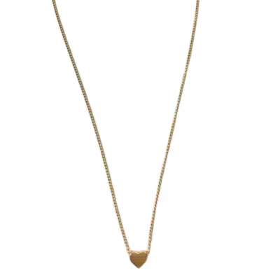 Gold necklace with a heart-shaped pendant on a clear background